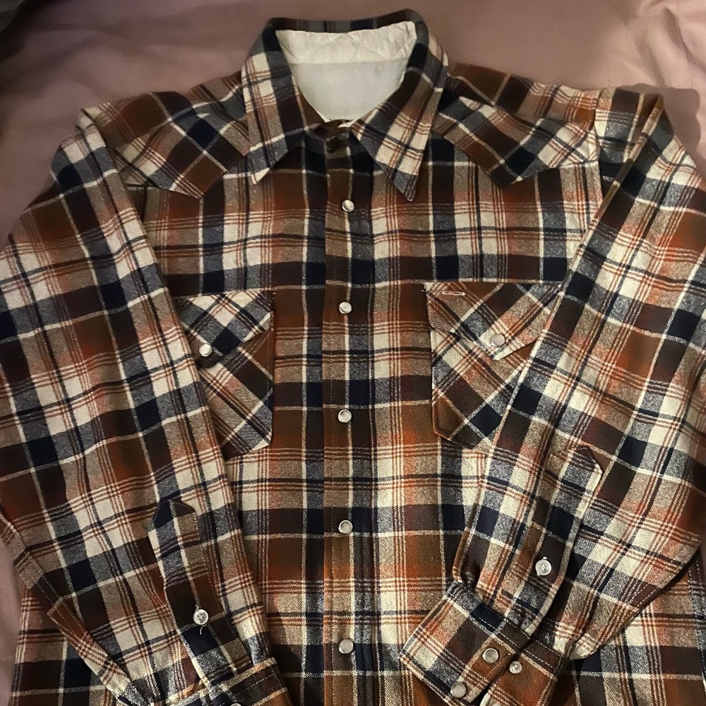 VTG Pendleton Wool Flannel Large. Brown, Black, and White.